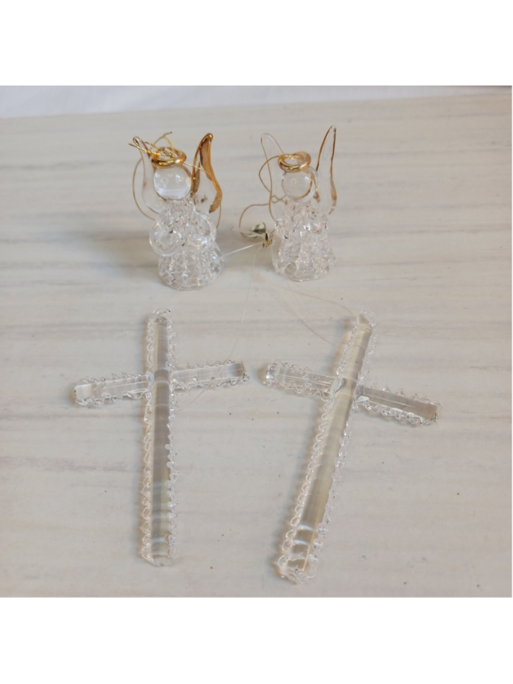 Vintage Handmade Glass Ornaments Angel Cross Lot Of 4